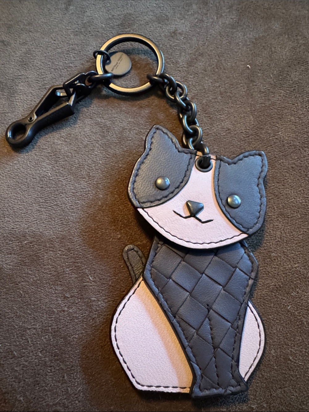 Bottega Veneta Cat Keychain Bag Charm - Gray and Light Pink Brown Leather